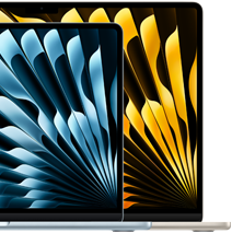 Twee MacBook Air-laptops ter illustratie van de relatieve display-afmetingen: 13,6 inch en 15,3 inch diagonaal gemeten