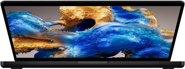 Deels geopende MacBook Pro met een kleurrijk scherm