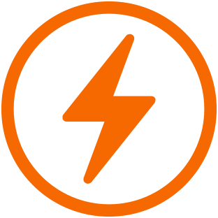 Oranje bliksemschicht in een oranje cirkel om batterijduur aan te geven